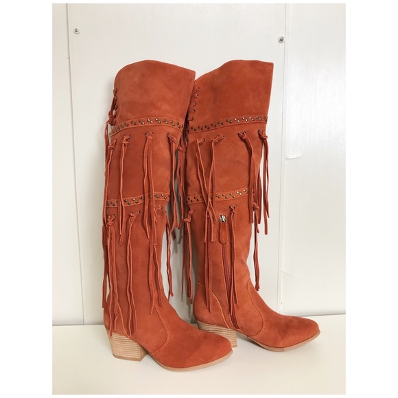 Anthropologie Shoes - Mojo Moxy Brown Toreador Over knee Fringe Boots